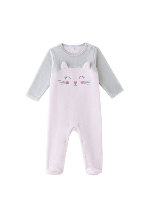 Pijama de terciopelo gris y rosa GATITO 